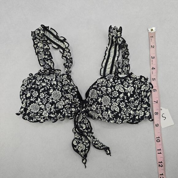 Xhilaration Black‎ Floral Ruffle Beach Tie Bra Bikini Bralette Swim Top S Small - Picture 4 of 6